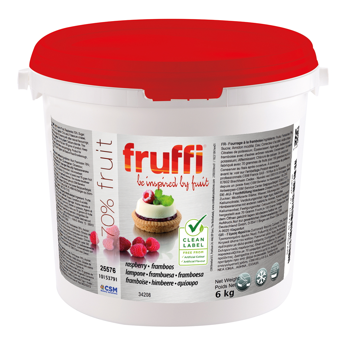 Photo du conditionnement en seau de 6 kg du fourrage aux fruits Fruffi Framboise de la marque Artisal.