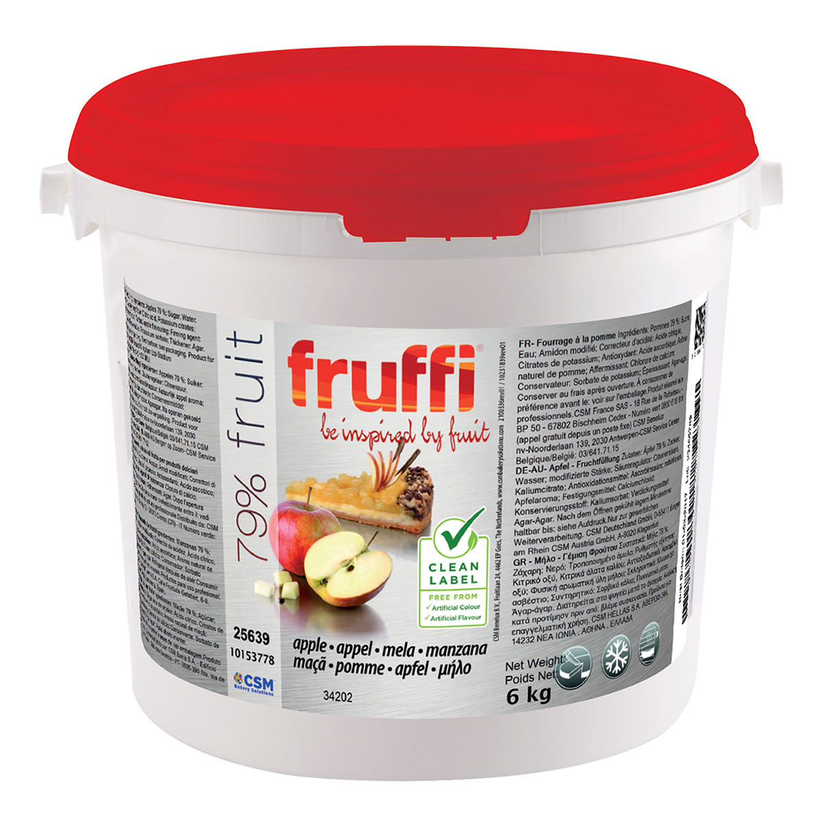 Photo du conditionnement en seau de 6 kg du fourrage aux fruits Fruffi Pomme de la marque Artisal.