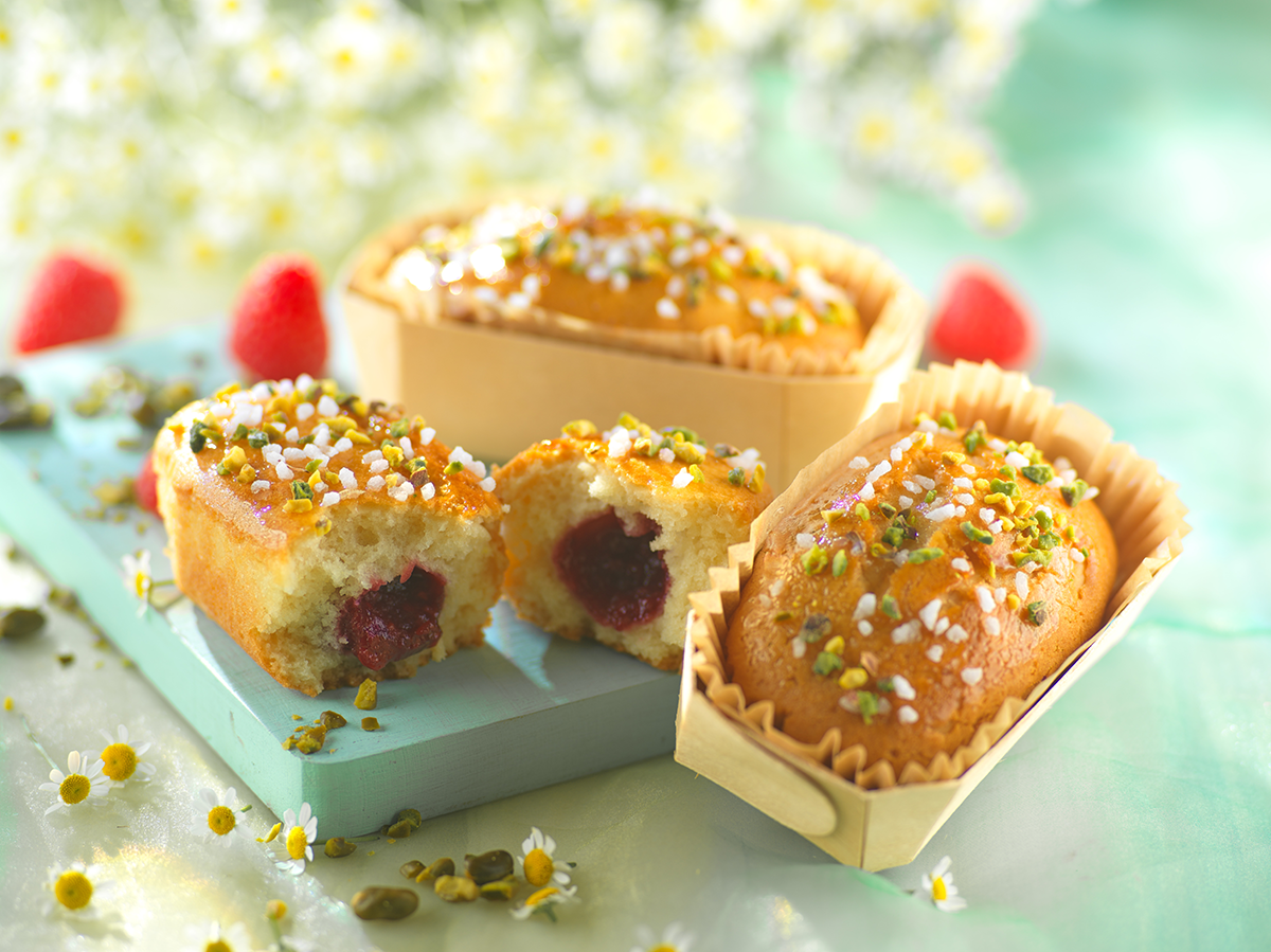 Photo d’appétissant petits cakes individuels garnis d’un de nos fourrages aux fruits clean label assurant un résultat gustatif irréprochable et gourmand.