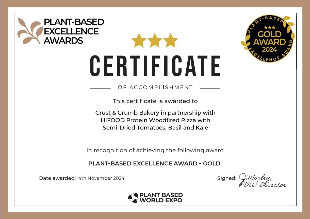 HIFOOD AND CRUST &amp; CRUMB BAKERY WIN  “PLANT-BASED EXCELLENCE AWARDS” WITH PROTEIN-ENRICHED PIZZAS